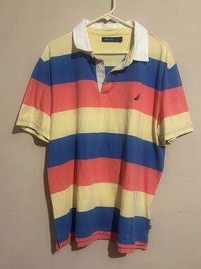 Nautica xl Men's Striped Polo Shirt - Yellow, Blue & Coral